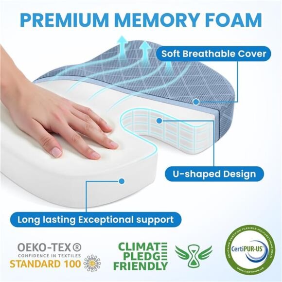 Memory Foam Seat Cushion Tailbone Pain Relief Office Chair Car Wheelchair Pillow - Picture 3 of 7